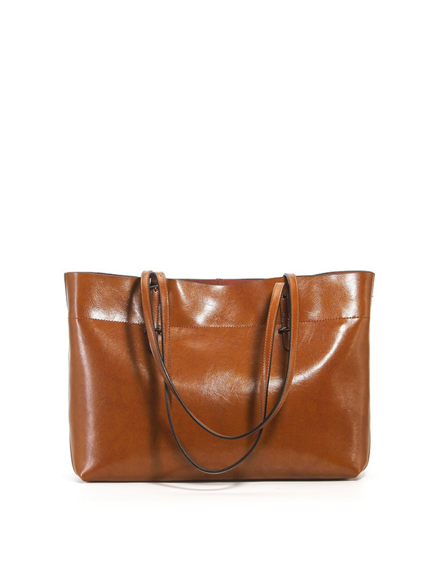 Patina Wide Tote Bag, Leather