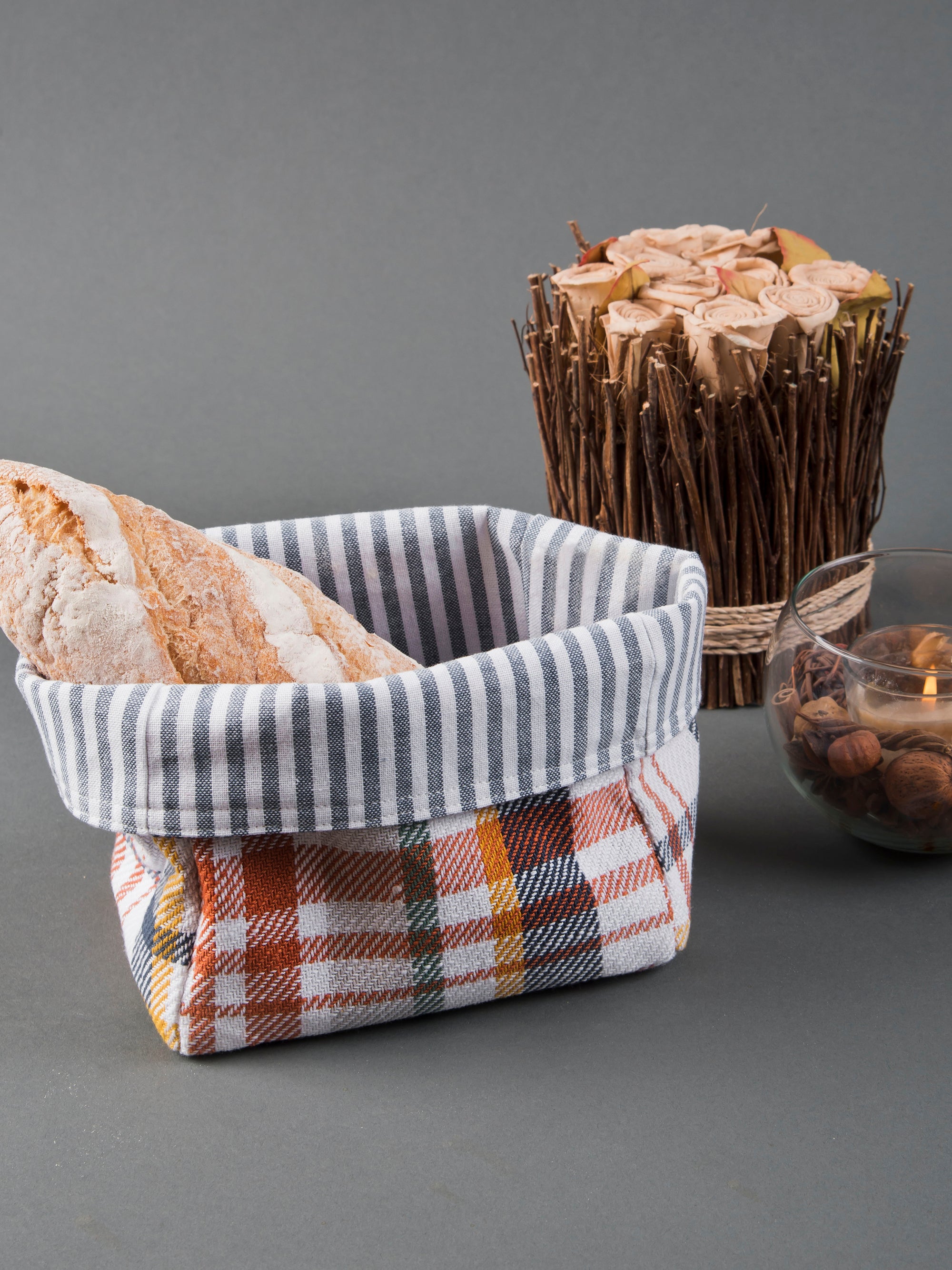 Bread basket in  vibrant cotton check pattern