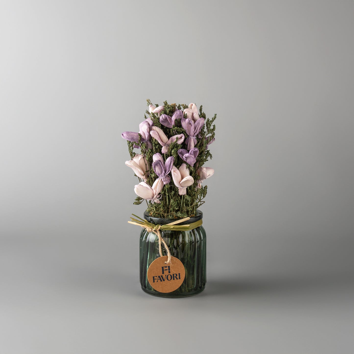 Lavender Sprig - Dry mix floral arrangement in fluted glass vase