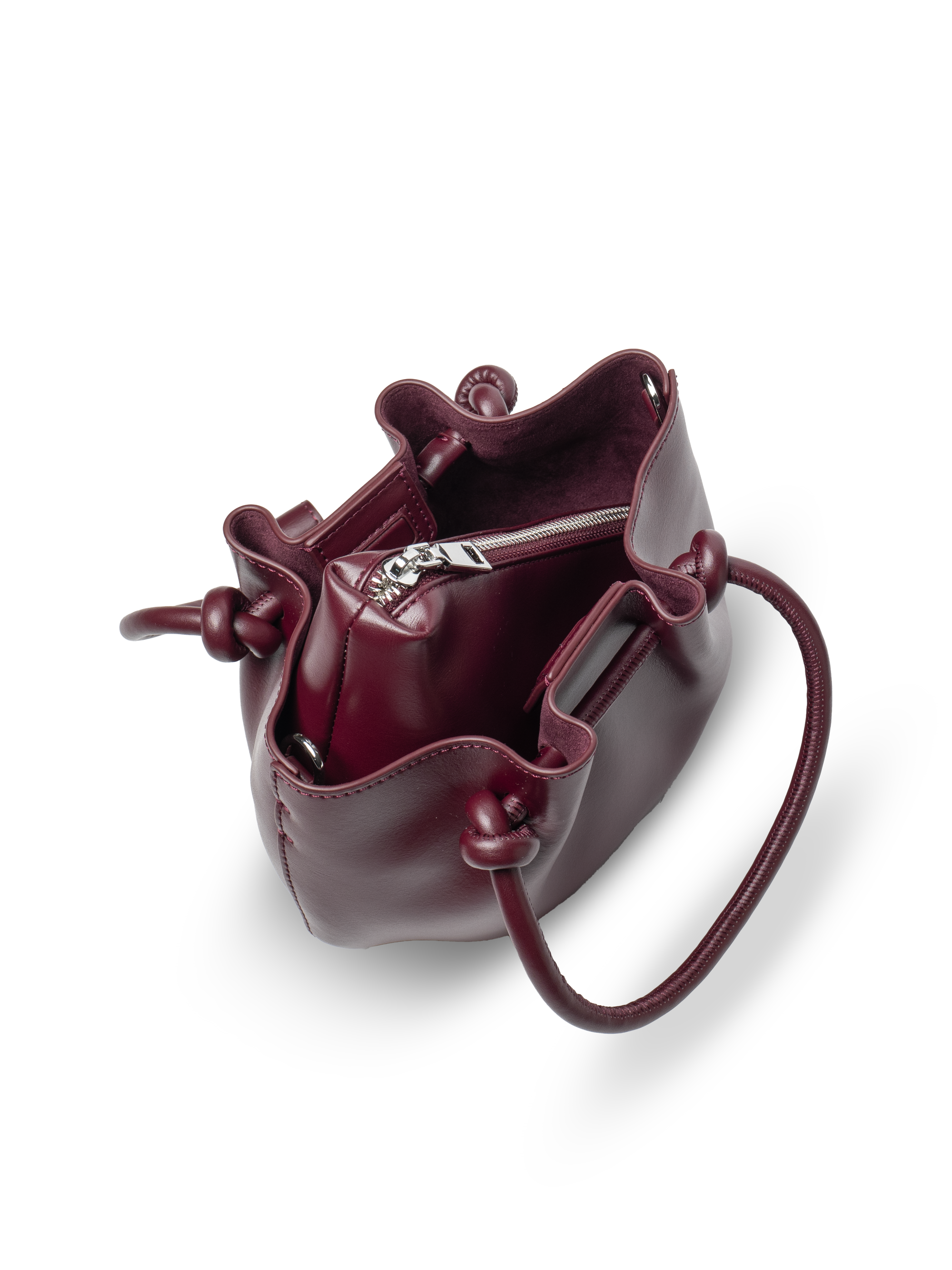 Corda - Ladies Leather Handbag With Knotted Handle I Wine Red