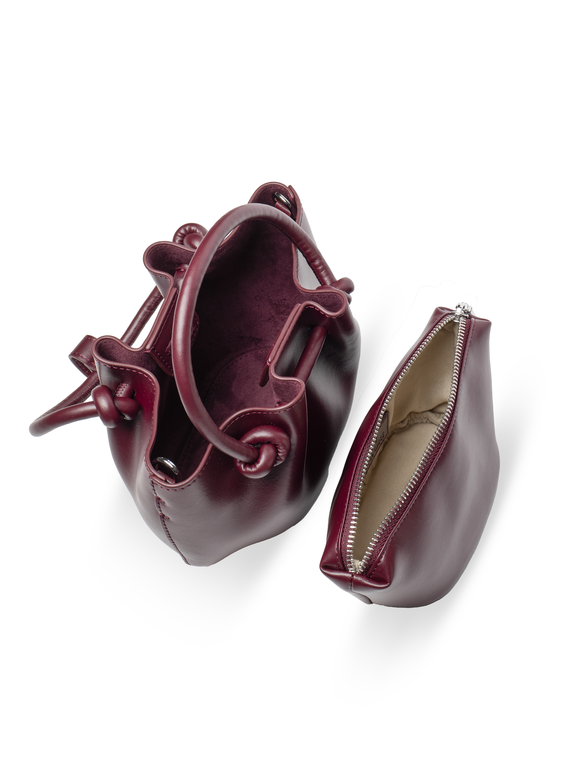 Corda - Ladies Leather Handbag With Knotted Handle I Wine Red