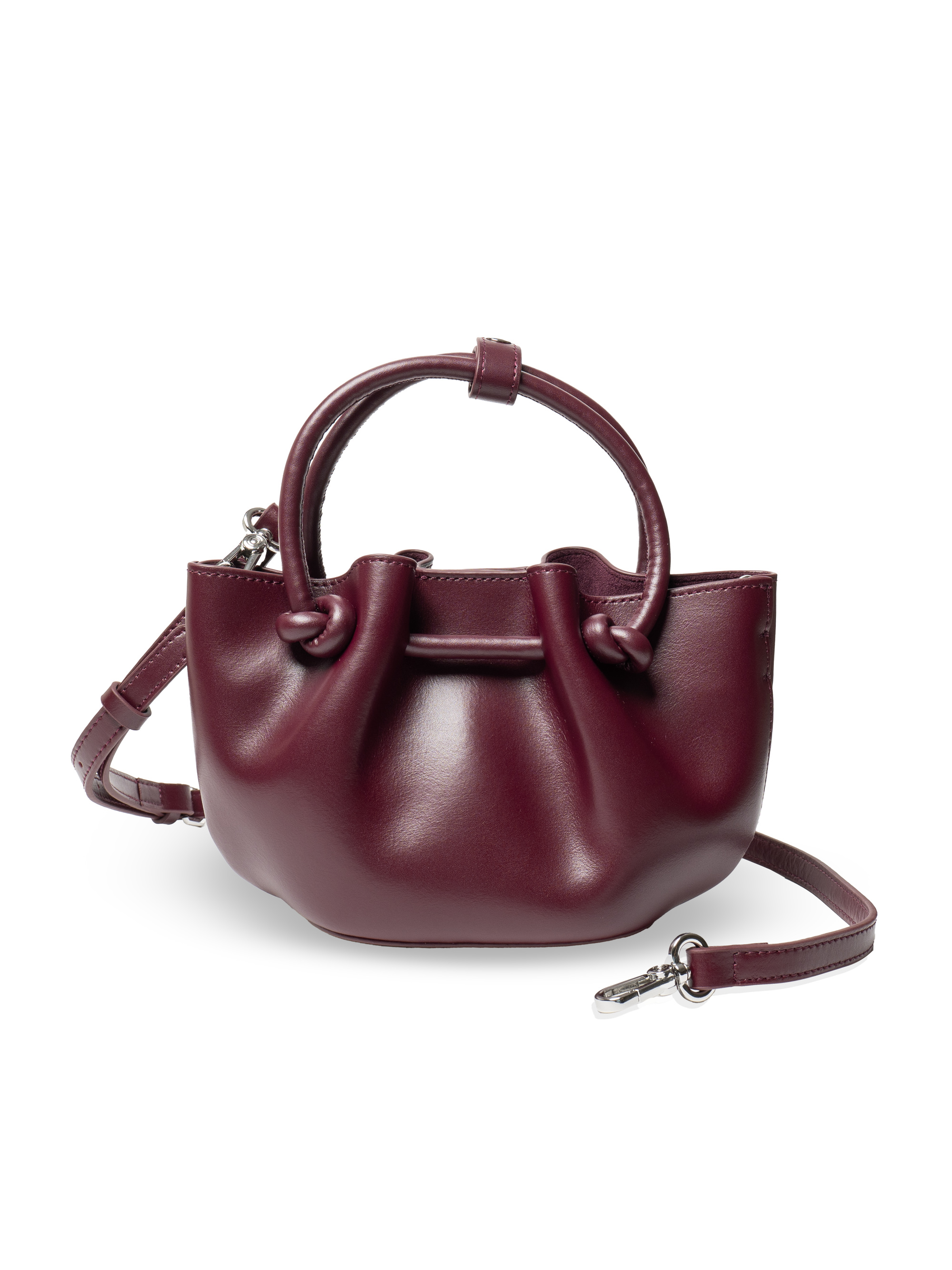 Corda - Ladies Leather Handbag With Knotted Handle I Wine Red