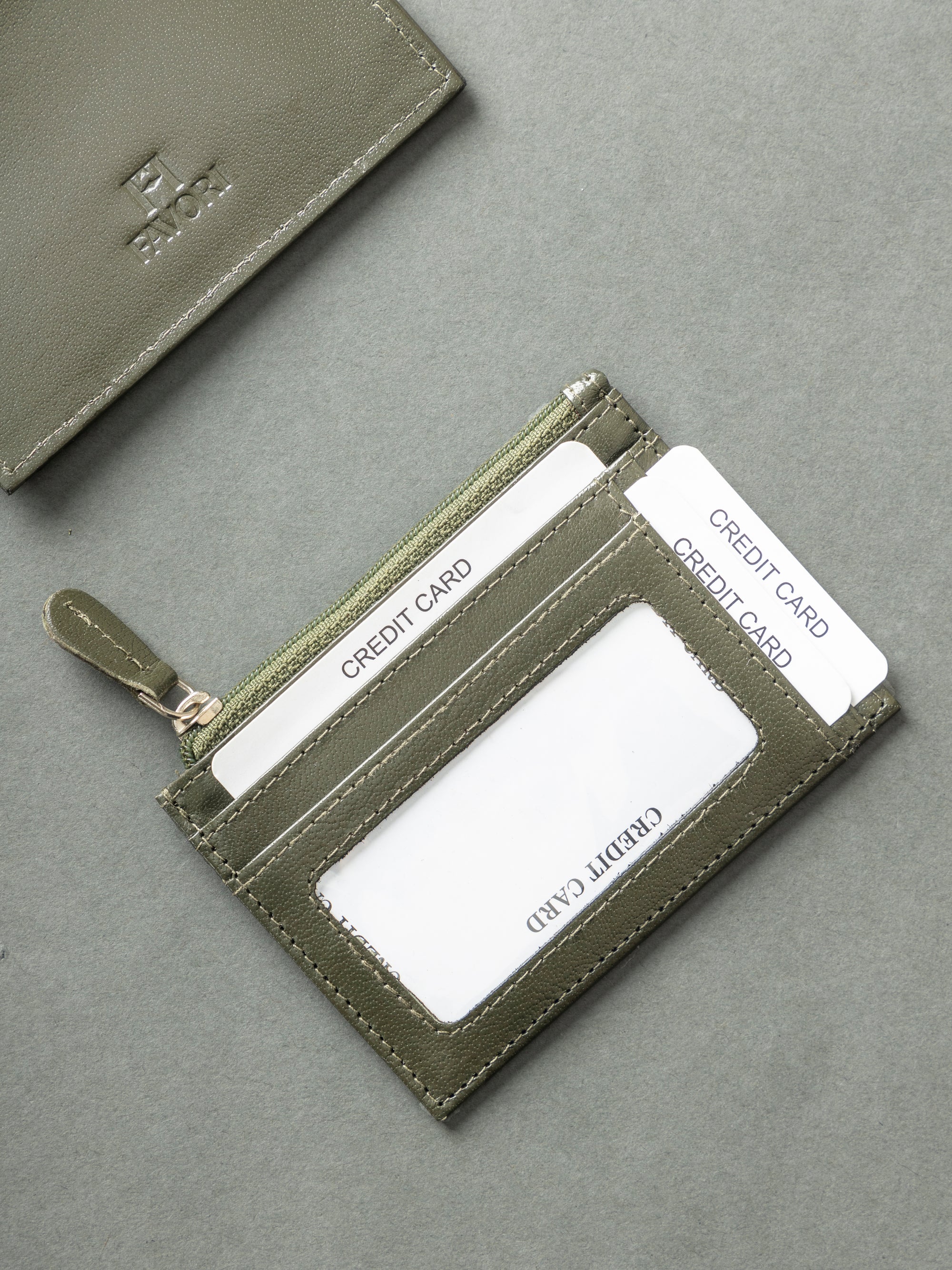 Set of Spectacle Case and Credit Card Holder - Leather | Olive