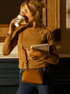 Pouche -Ladies Leather Crossbody bag, Caramel