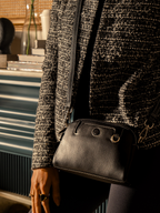 Pouche -Ladies Leather Crossbody bag, Black
