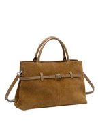 Serena -Ladies suede leather satchel bag, col. Tan