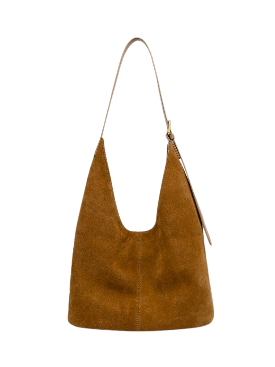 Solene -Ladies suede leather bag, col. Caramel