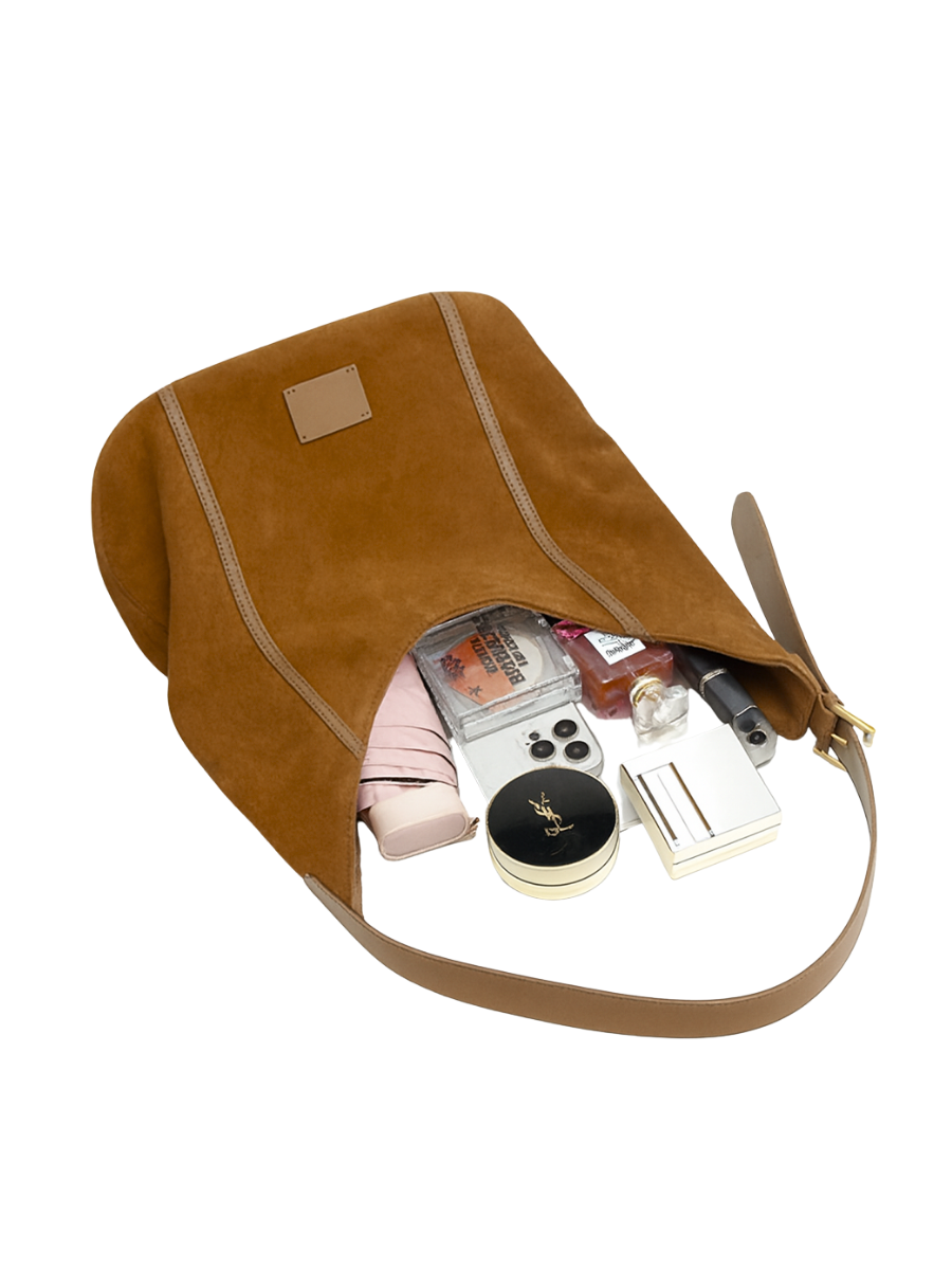 Solene -Ladies suede leather bag, col. Caramel