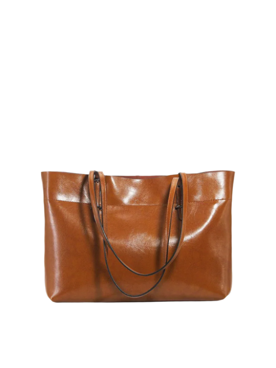 Patina Wide Leather Tote Bag | Tan