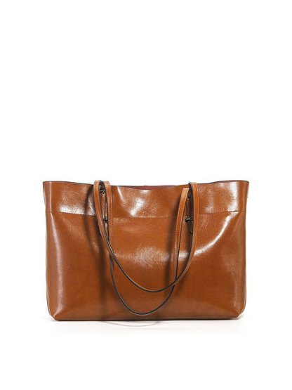 Patina Wide Tote Bag, Leather