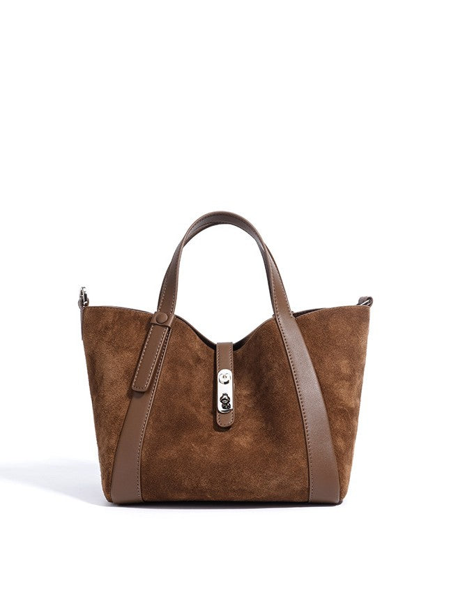 Toscana-Ladies suede leather bucket bag, col. Dark Brown