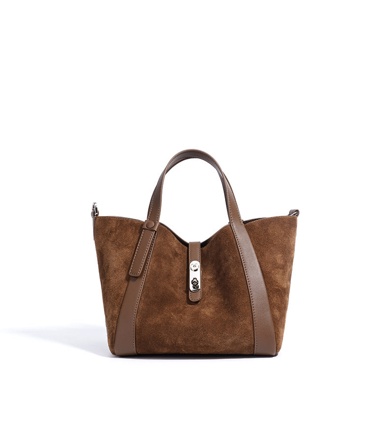 Toscana-Ladies suede leather bucket bag, col. Dark Brown