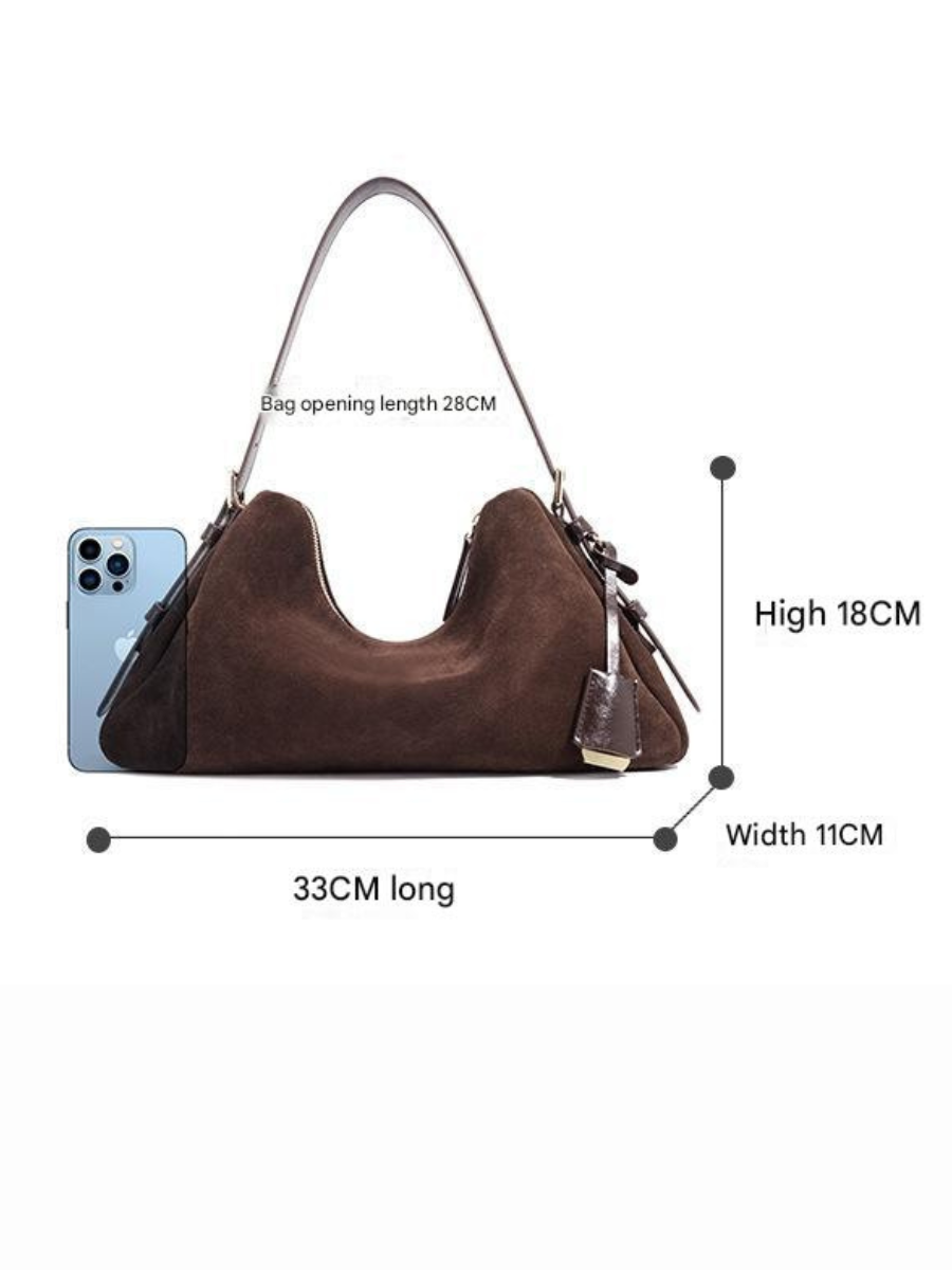 Velena - Ladies suede leather Baguette Bag | Chocolate