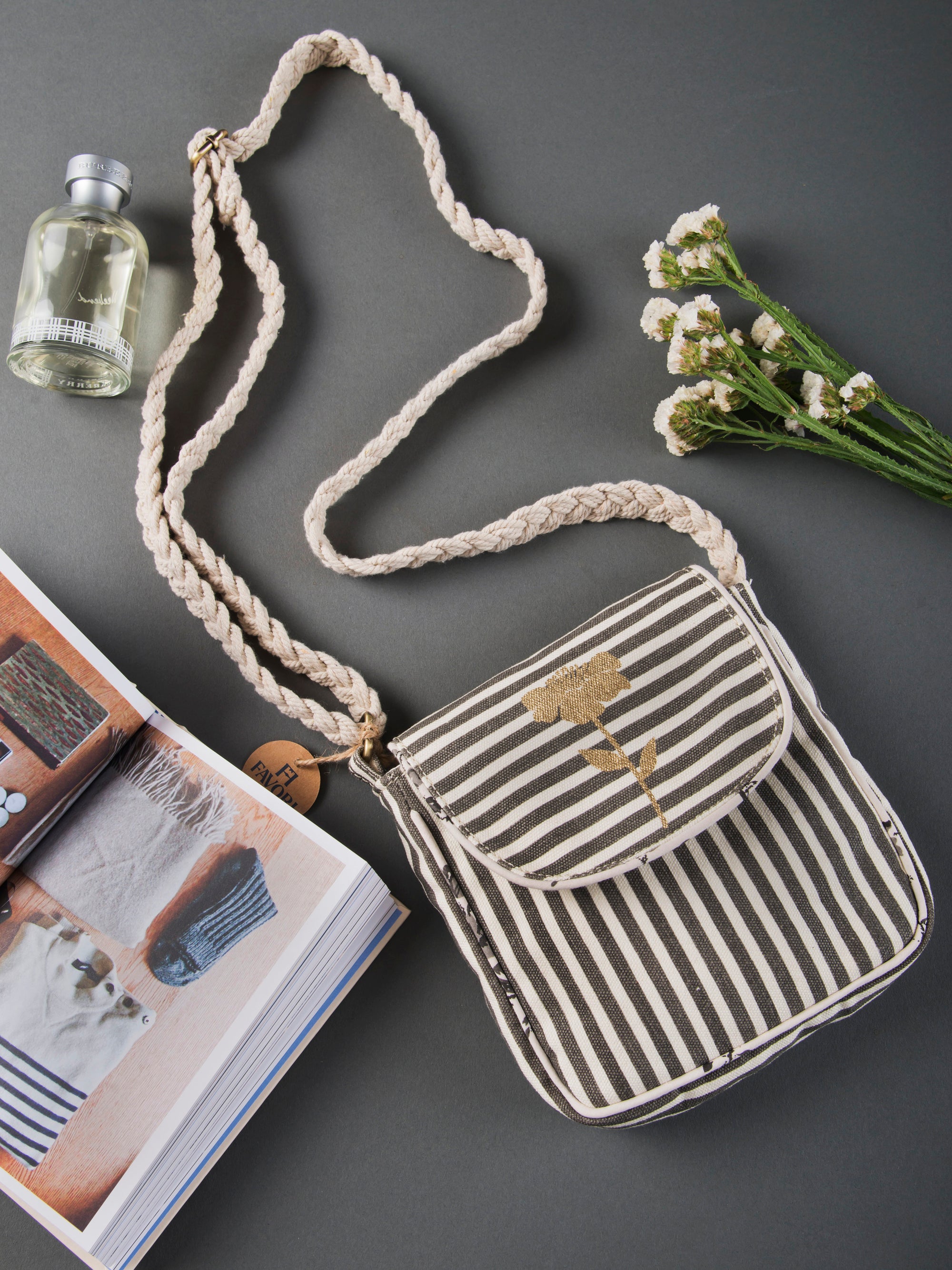 Ladies sling bag in retro stripe design