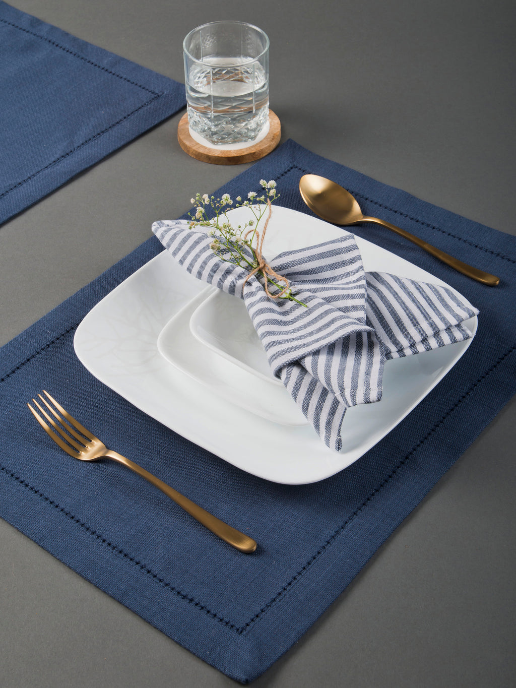 Navy Noveau Placemat And Napkin Set - 4pcs Each