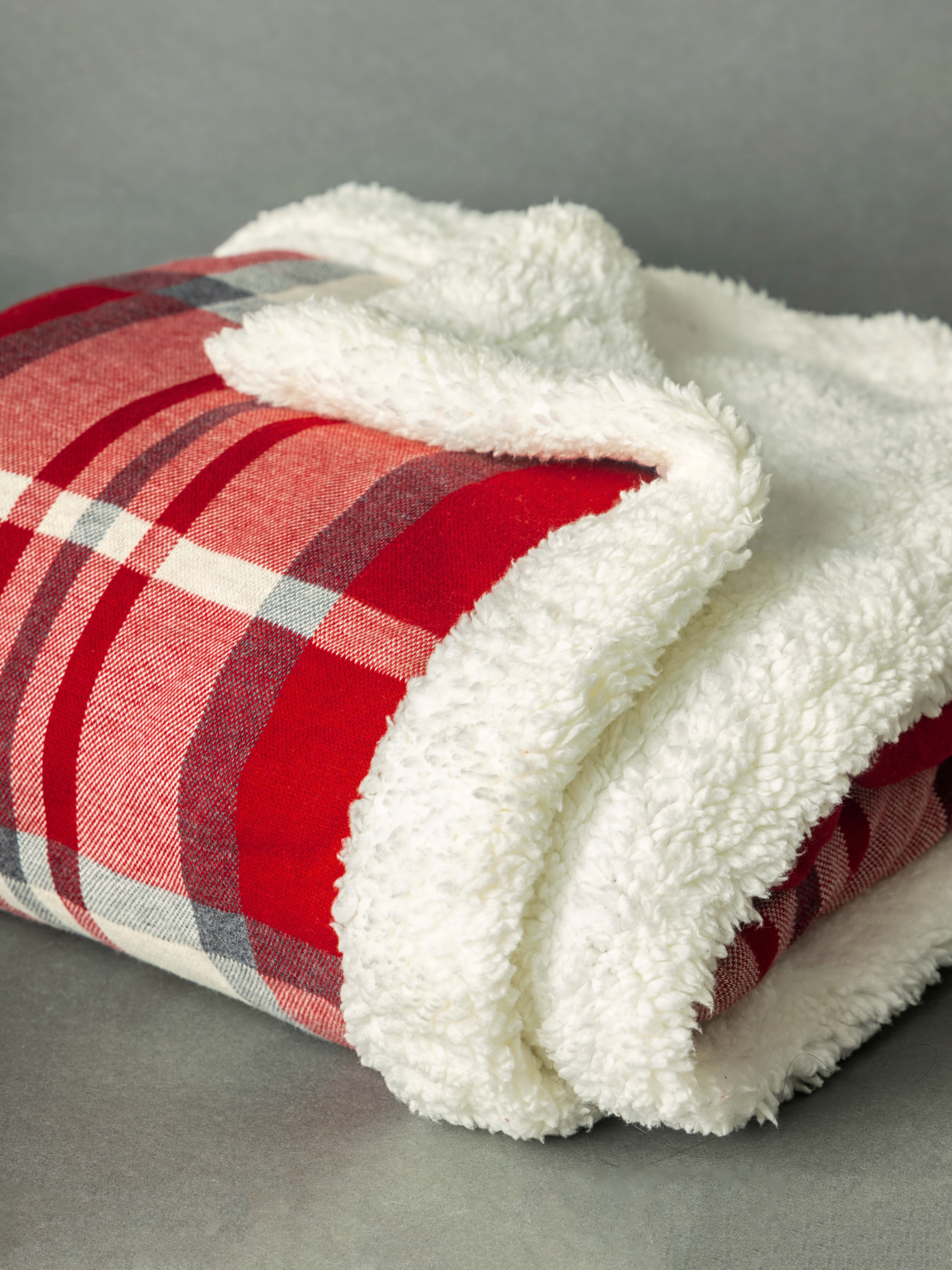 Cotton Knitted Check Design Blanket With Sherpa For Kids