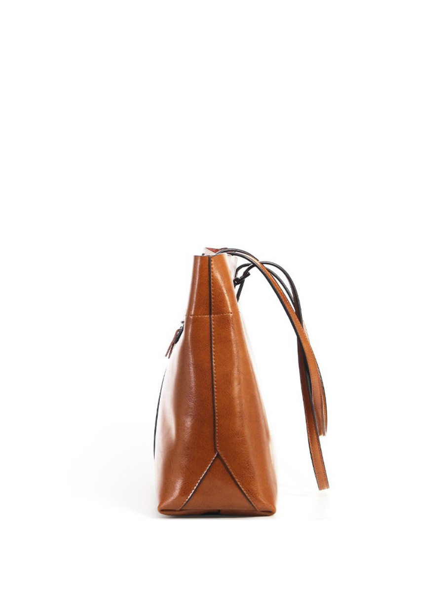 Patina Wide Tote Bag, Leather