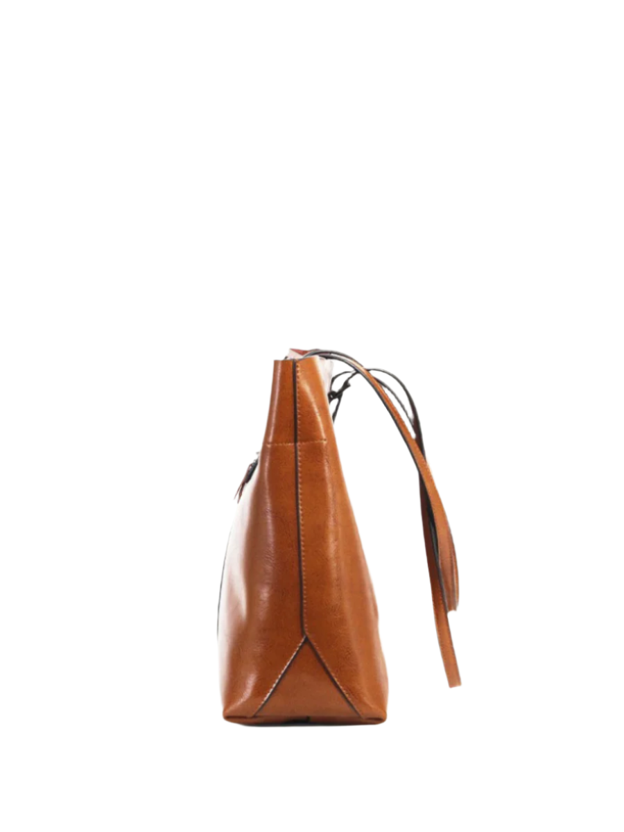 Patina Wide Leather Tote Bag | Tan