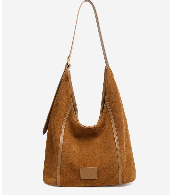 Solene -Ladies suede leather bag, col. Caramel