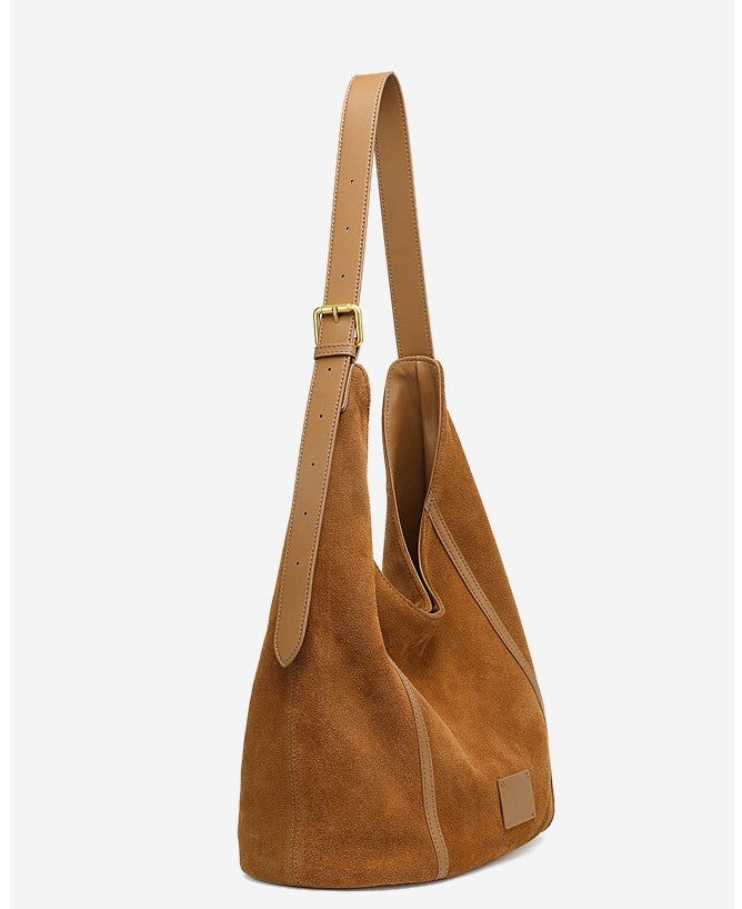 Solene -Ladies suede leather bag, col. Caramel