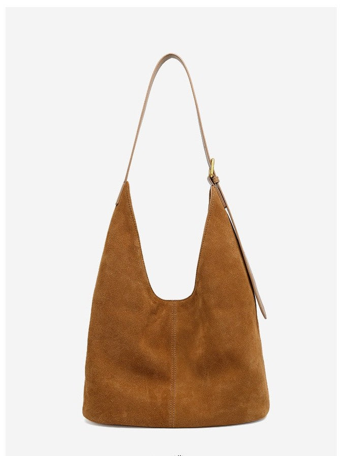 Solene -Ladies suede leather bag, col. Caramel