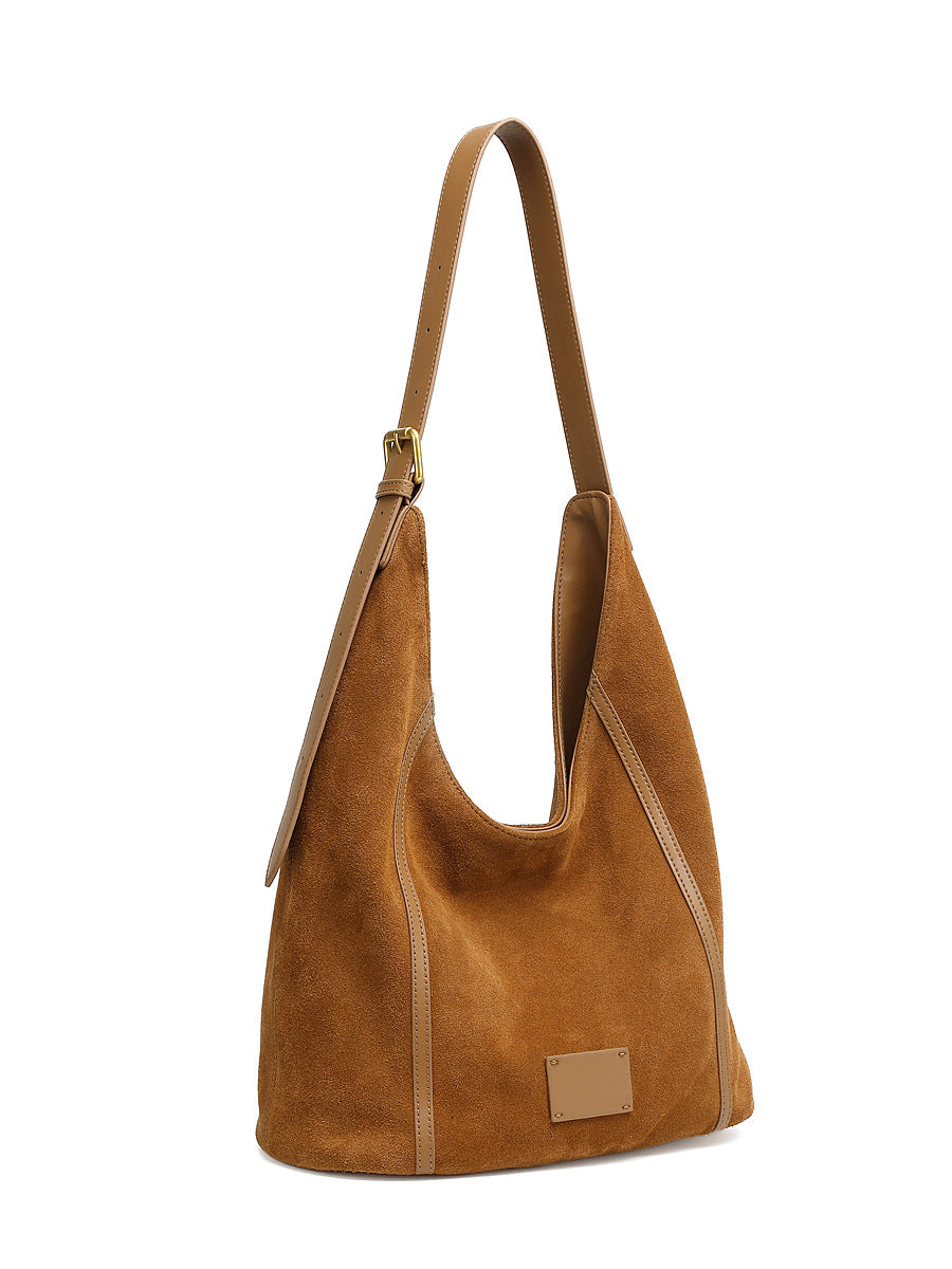 Solene -Ladies suede leather bag, col. Caramel