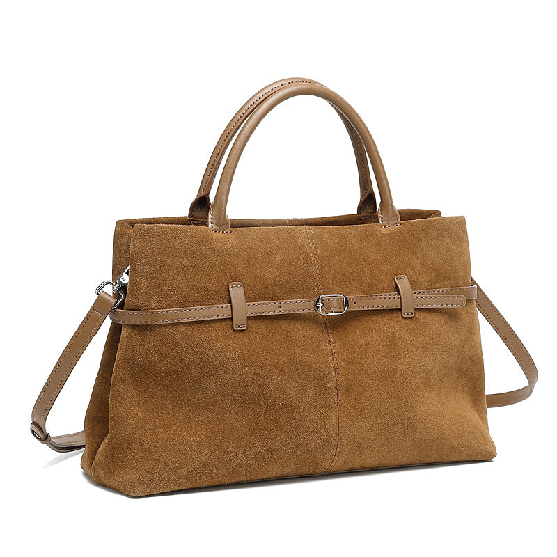 Serena -Ladies suede leather satchel bag, col. Tan
