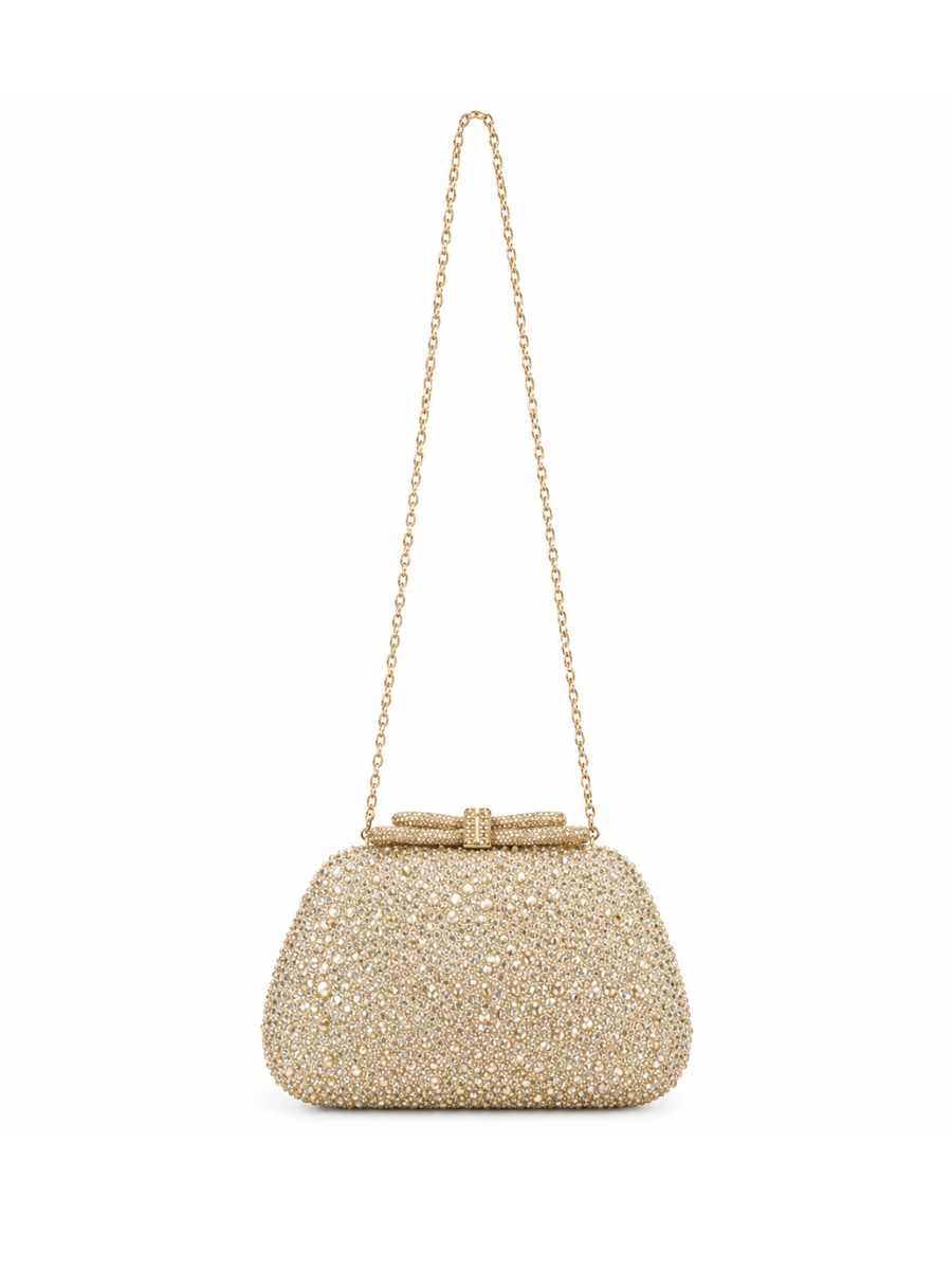 Alessia - Ladies clutch bag with bow, rhinestones embellished | Apricot