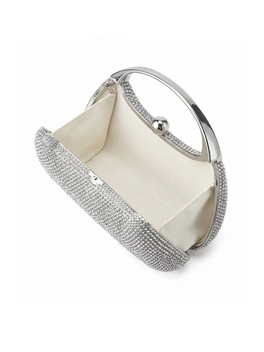 Carrie - Ladies clutch bag with handle, rhinestones embellished | Silver