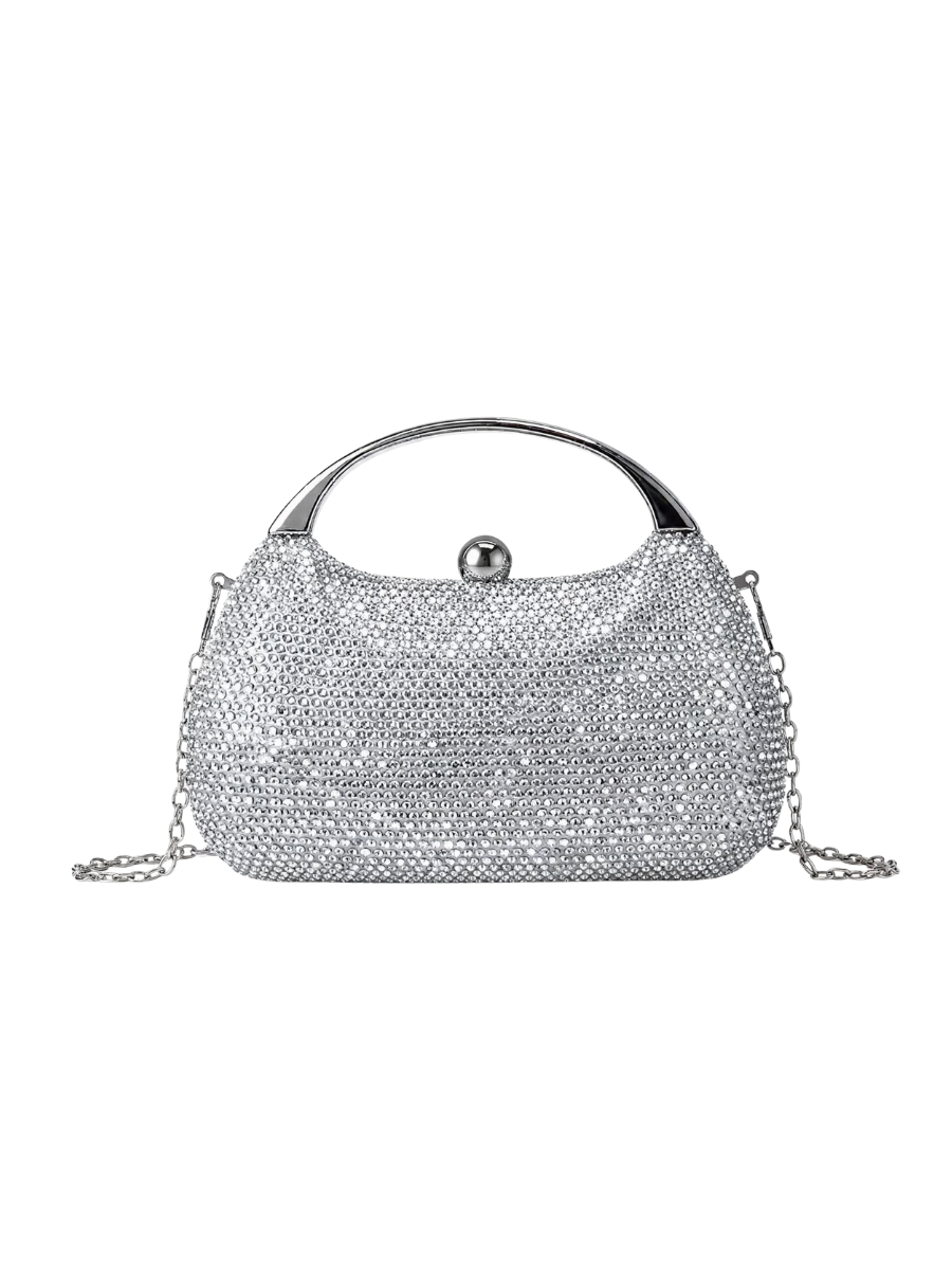 Carrie - Ladies clutch bag with handle, rhinestones embellished | Silver