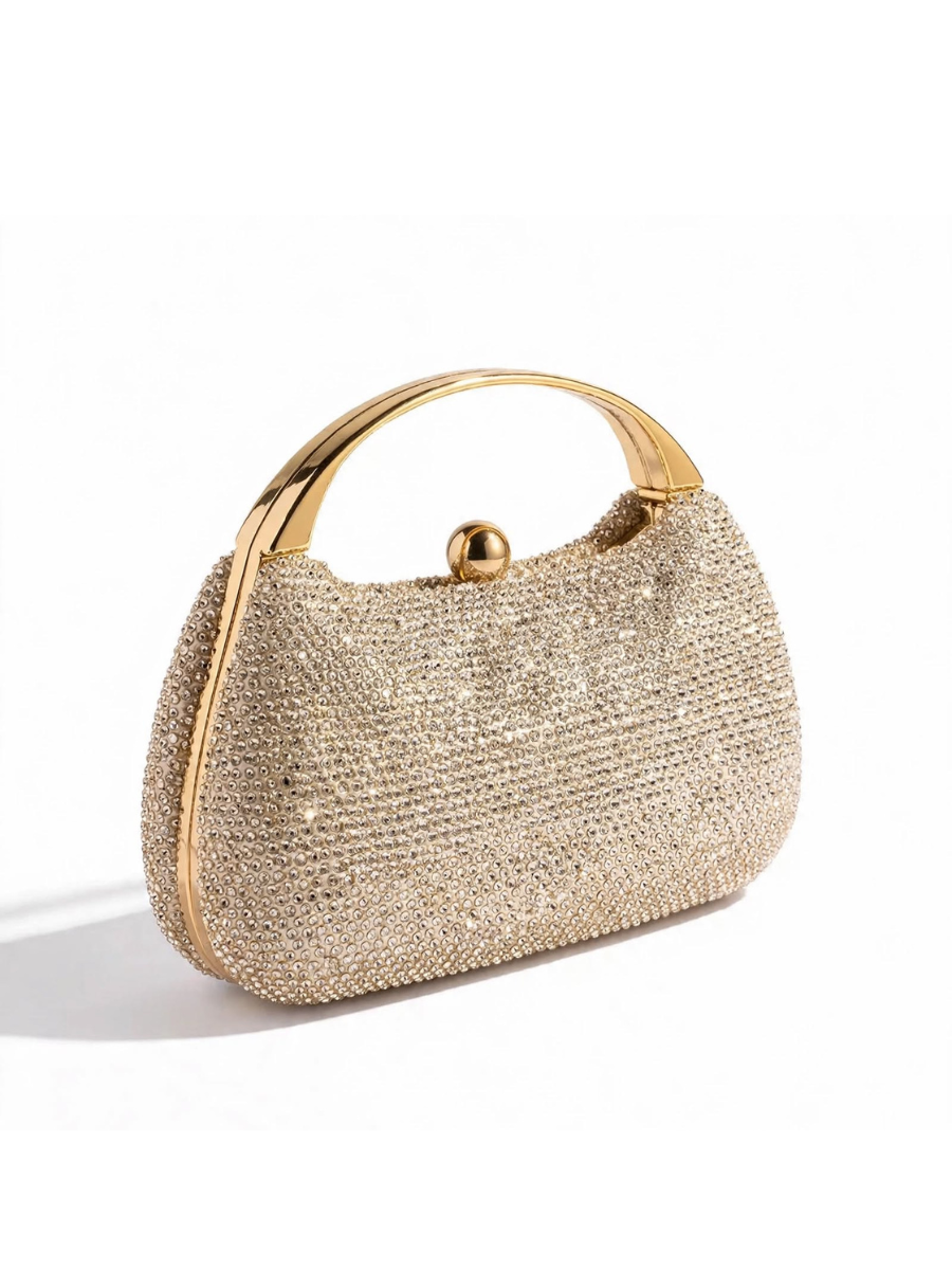 Carrie - Ladies clutch bag with handle, rhinestones embellished | Apricot