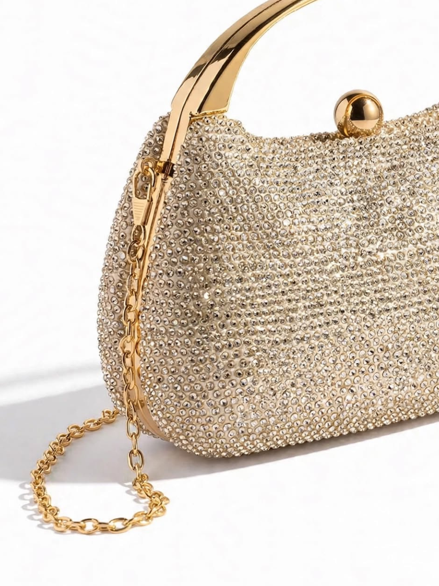 Carrie - Ladies clutch bag with handle, rhinestones embellished | Apricot