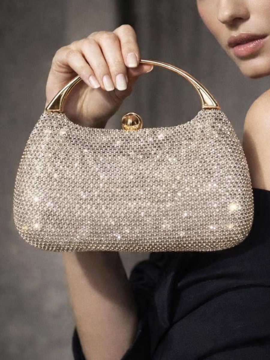 Carrie - Ladies clutch bag with handle, rhinestones embellished | Apricot