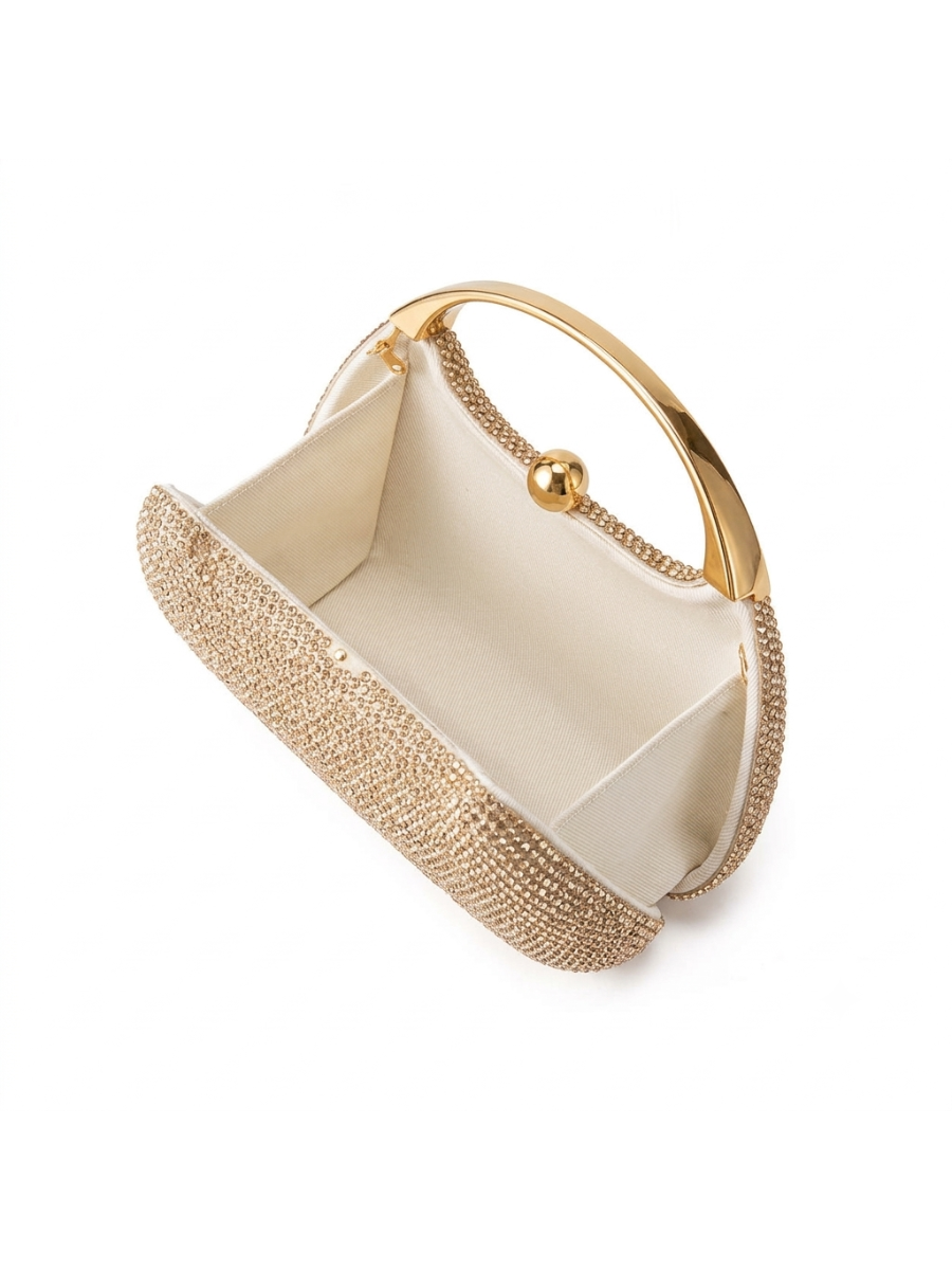 Carrie - Ladies clutch bag with handle, rhinestones embellished | Apricot