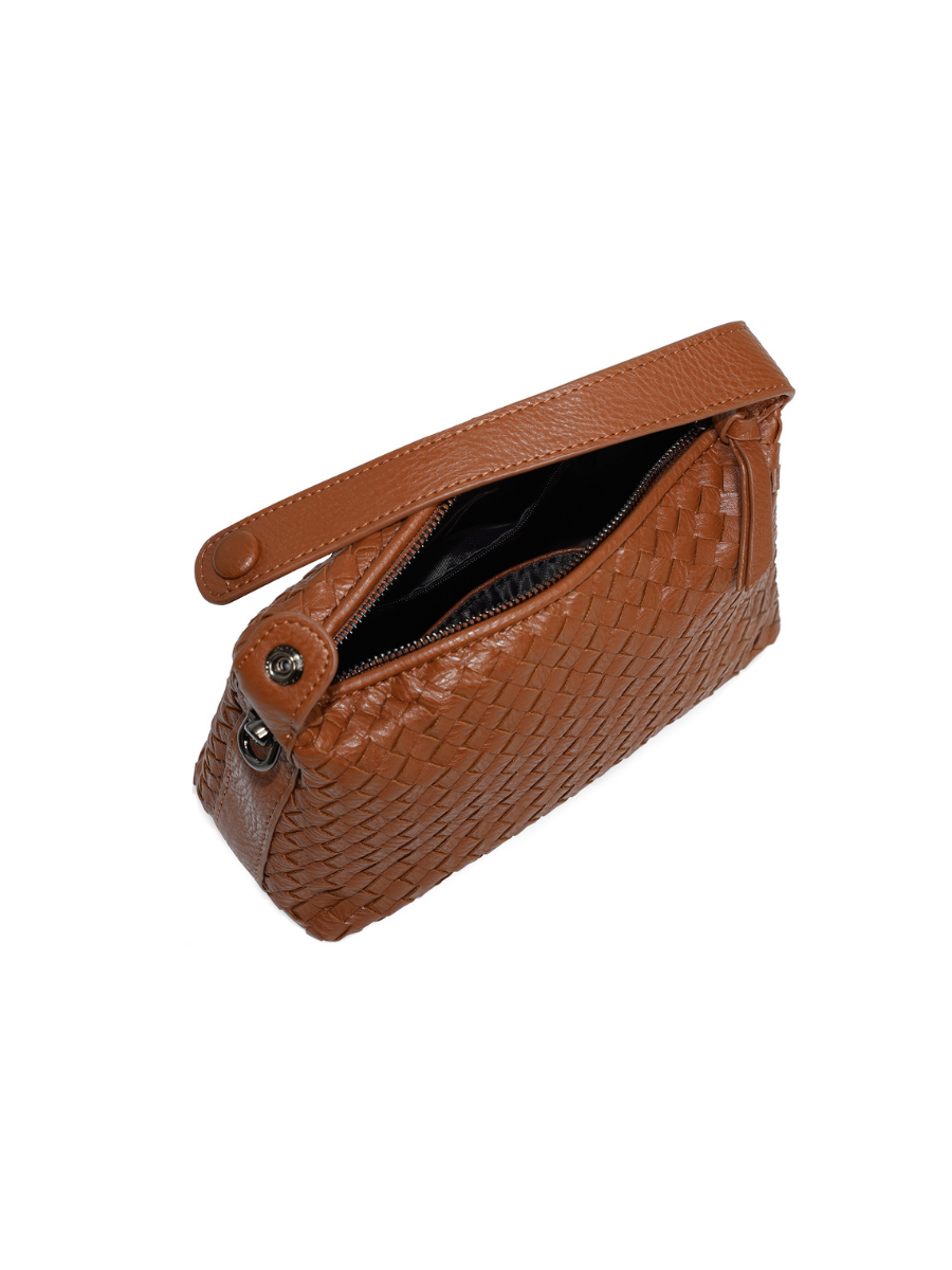 Fero - Ladies Woven Handbag, Faux Leather | Tan