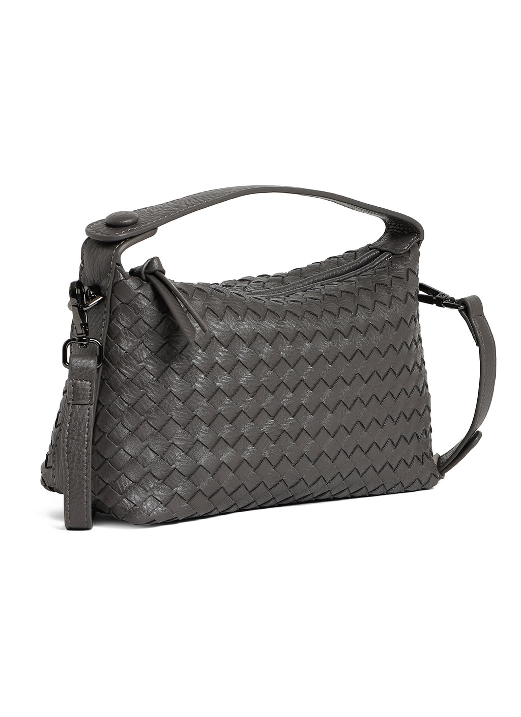 Fero - Ladies Woven Handbag, Faux Leather | Dark Grey