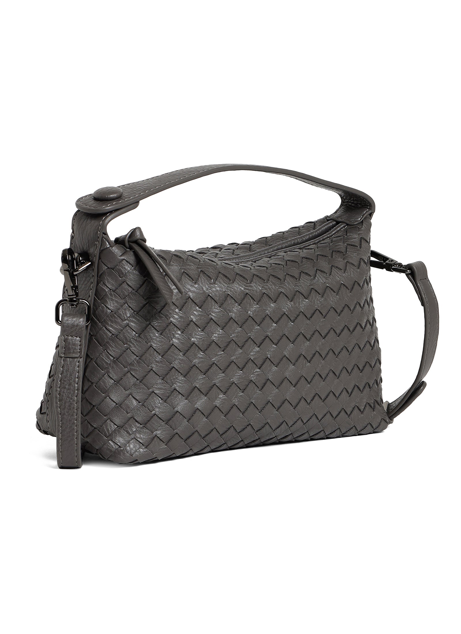 Fero - Ladies Woven Handbag, Faux Leather | Dark Grey