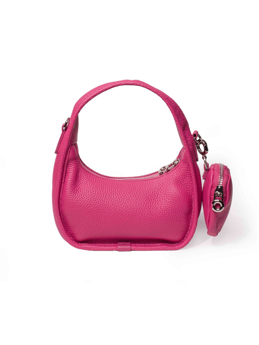Jolie - Ladies Leather Hobo With Hanging Airpod Case | Fuschia