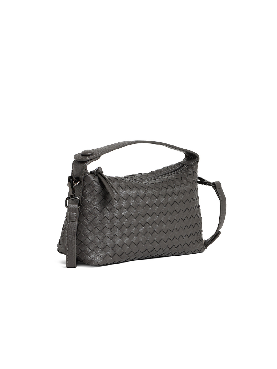 Fero - Ladies Woven Handbag, Faux Leather | Dark Grey