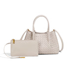 Lena - Ladies Woven Satchel Bag , Faux Leather | Sand