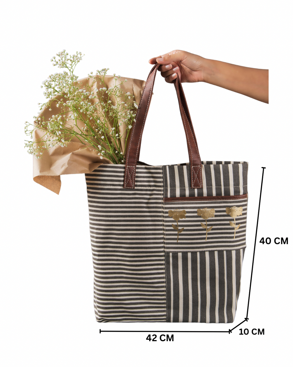 Retro Stripe Ladies Tote Bag with Zip Closure (NEW)