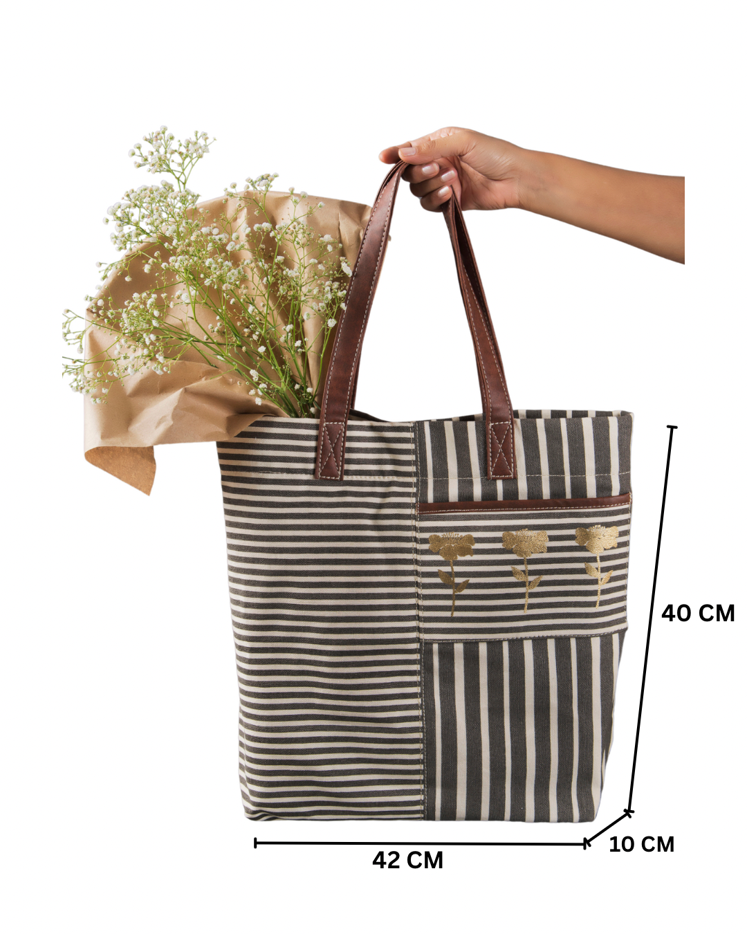 Retro Stripe Ladies Tote Bag with Zip Closure (NEW)