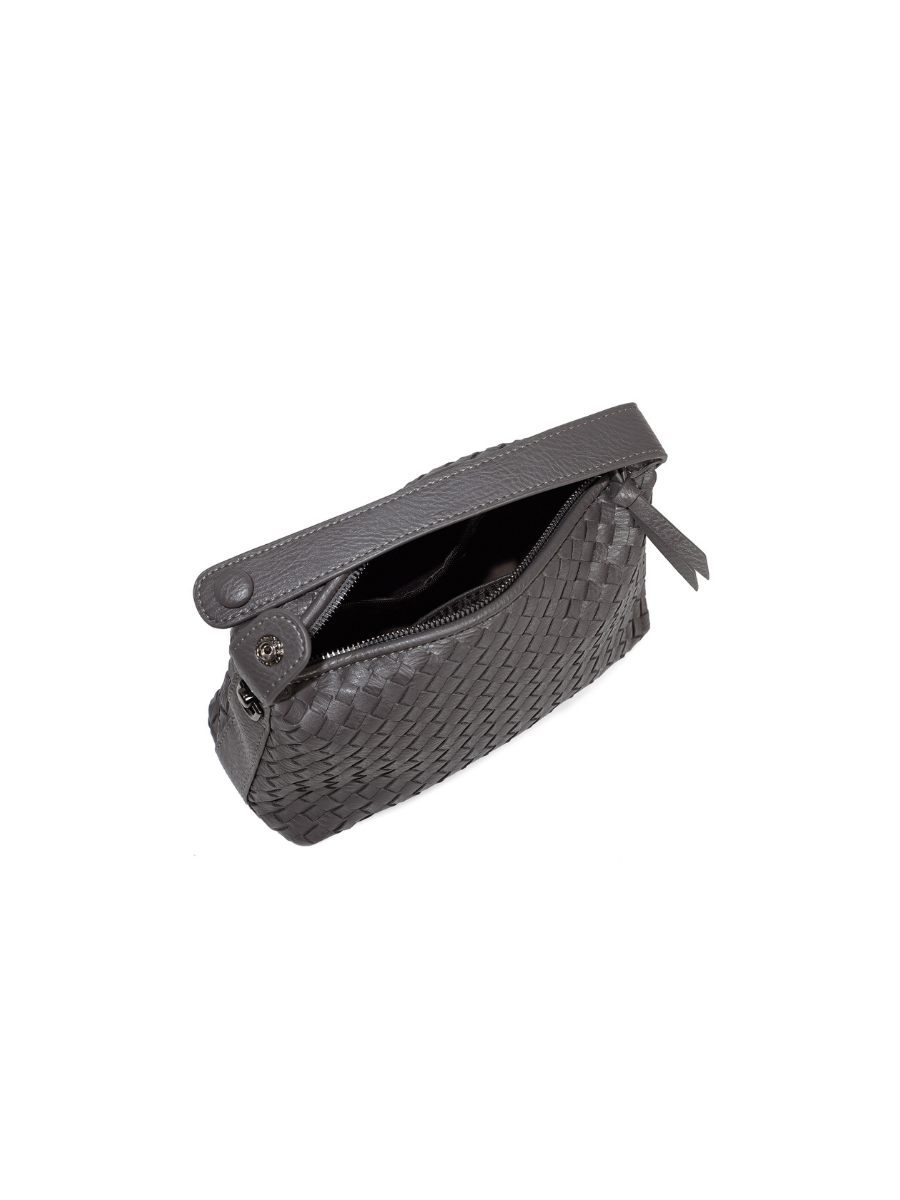 Fero - Ladies Woven Handbag, Faux Leather | Dark Grey