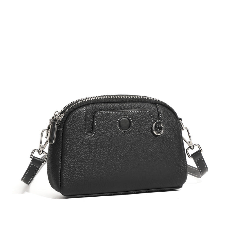 Pouche -Ladies Leather Crossbody bag, Black