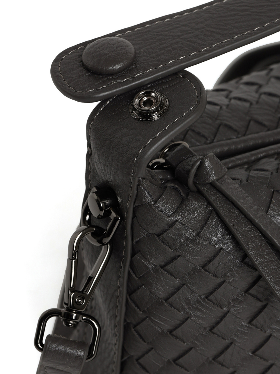 Fero - Ladies Woven Handbag, Faux Leather | Dark Grey