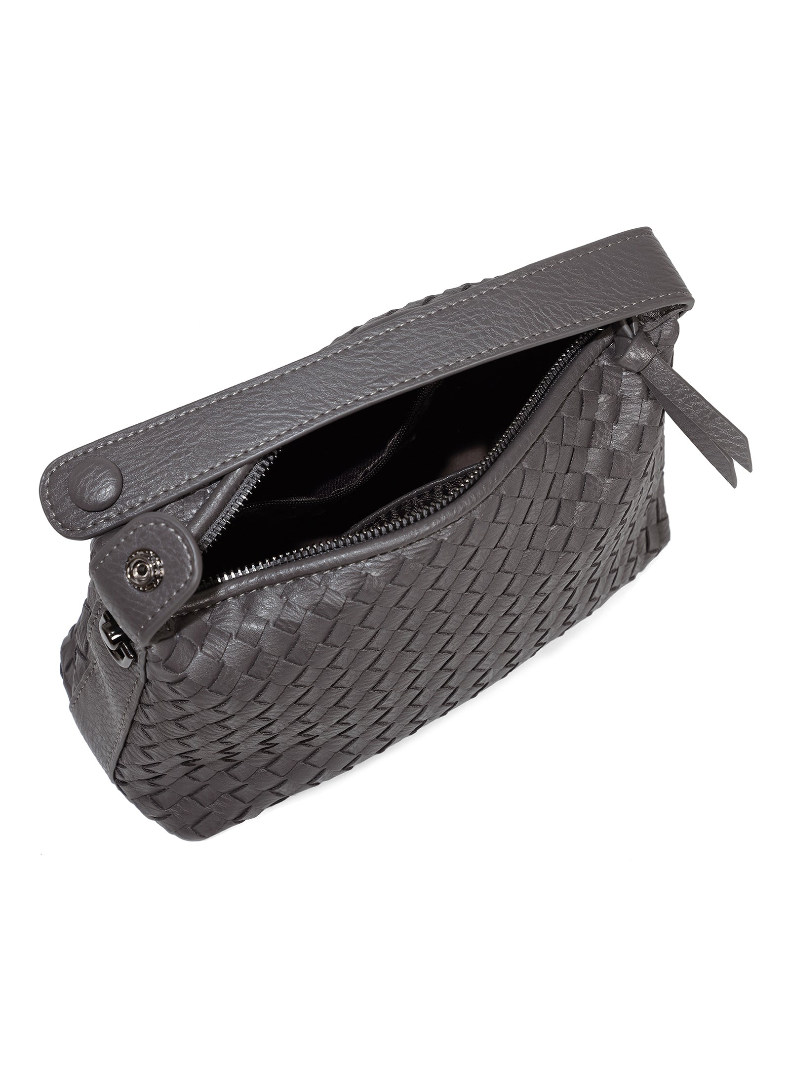Fero - Ladies Woven Handbag, Faux Leather | Dark Grey