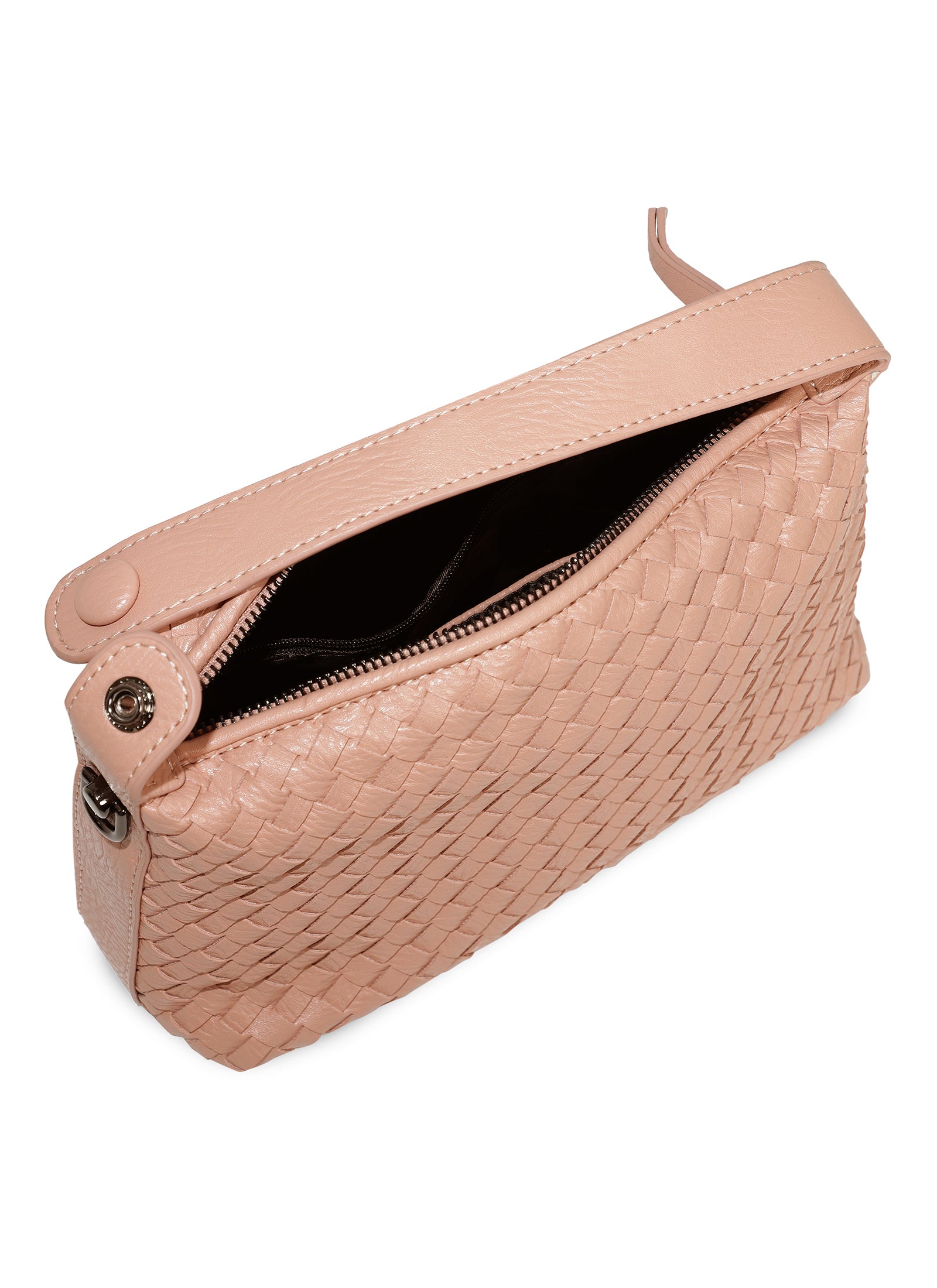 Fero - Ladies Woven Handbag, Faux Leather | Blush Pink