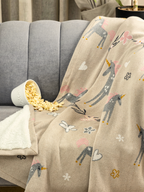 Cotton Knitted Unicorn Design Blanket With Sherpa For Kids