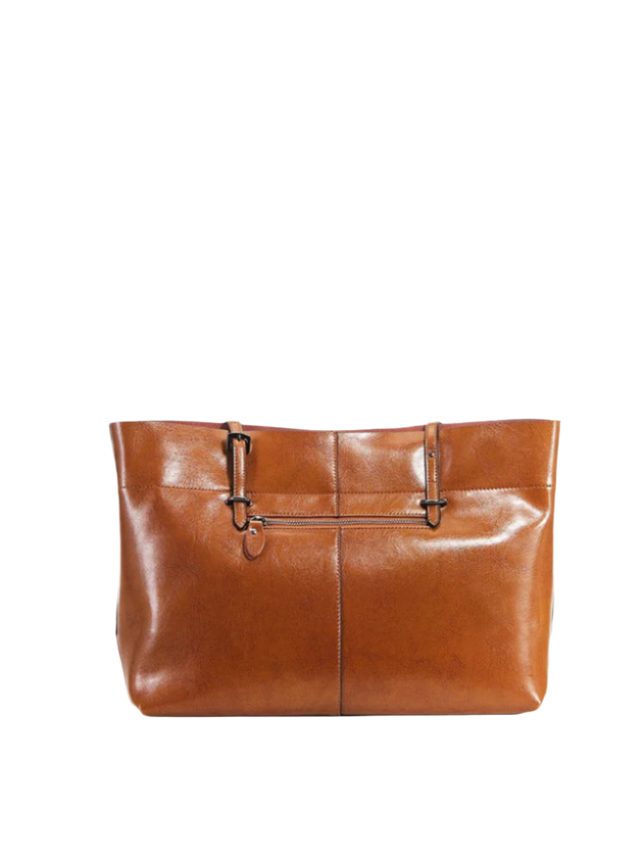Patina Wide Leather Tote Bag | Tan
