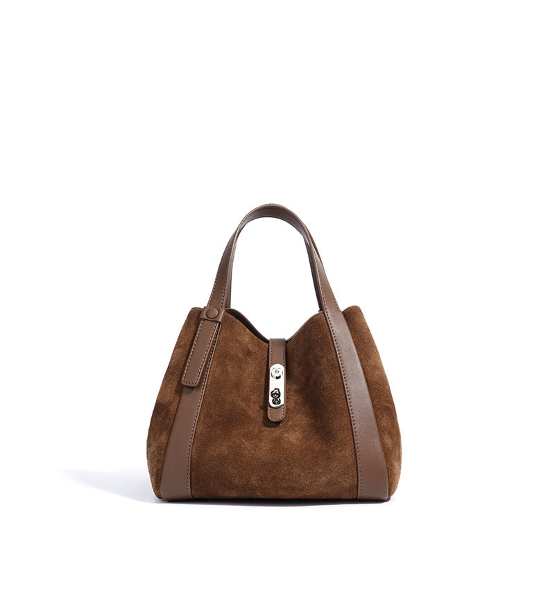 Toscana-Ladies suede leather bucket bag, col. Dark Brown